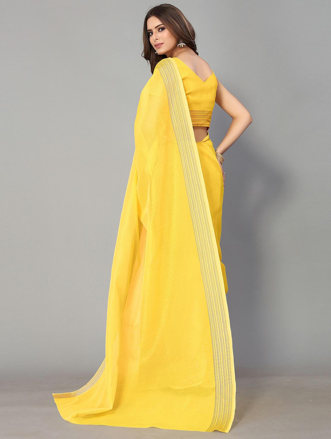 yellow cotton handloom saree with blouse - 20039380 - Standard Image - 1