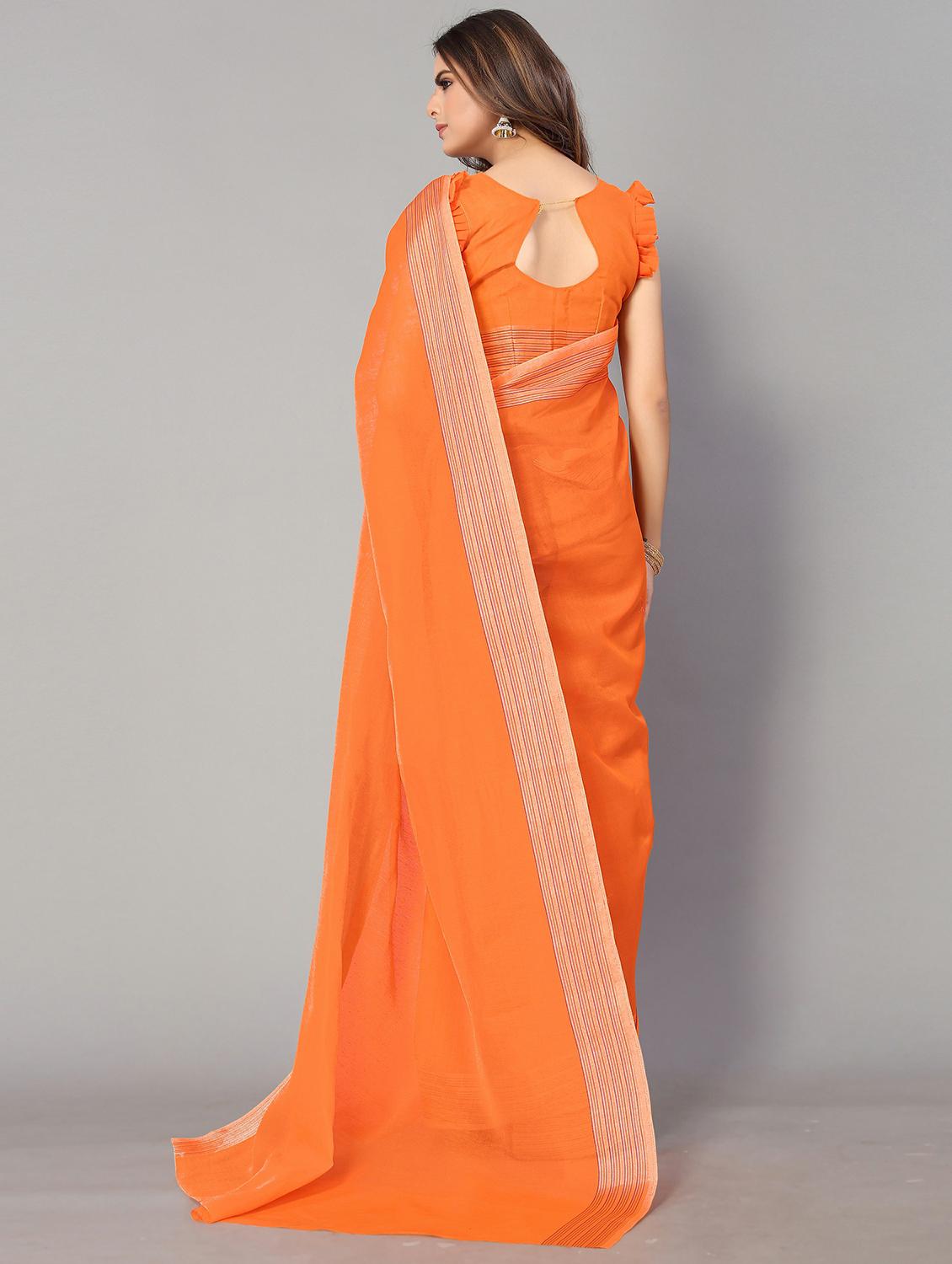 orange cotton handloom saree with blouse - 20039386 - Standard Image - 1