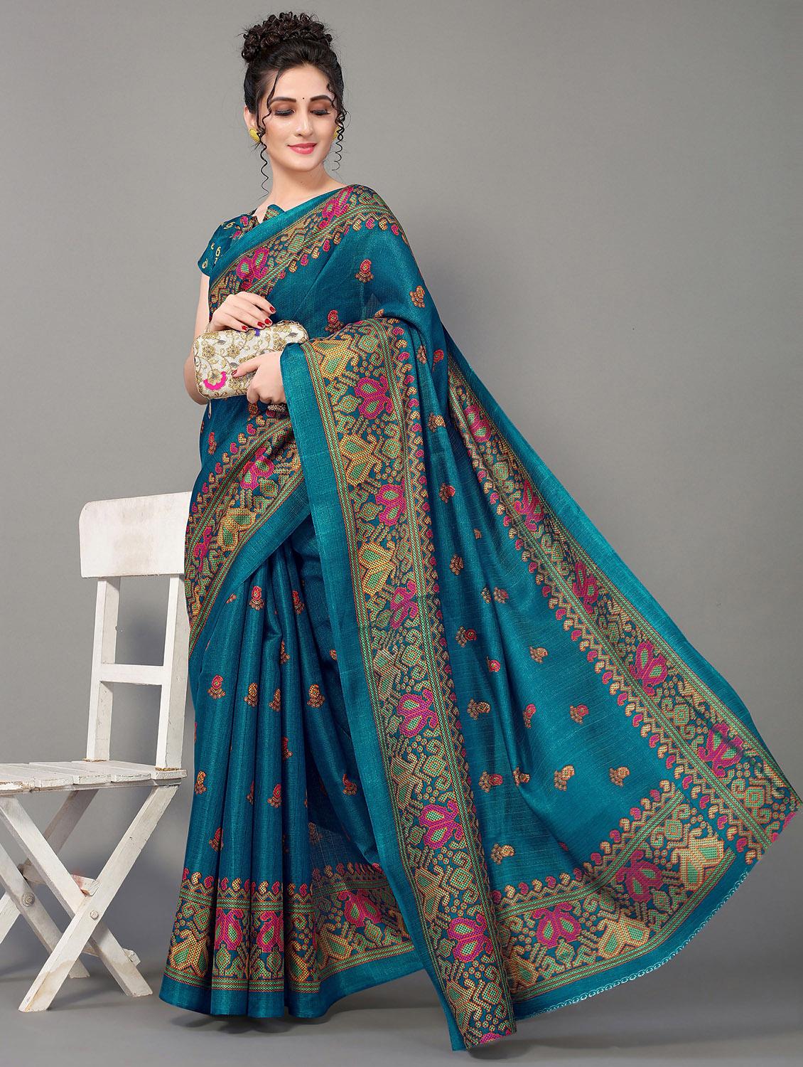 teal patola saree with blouse - 20039394 - Standard Image - 1