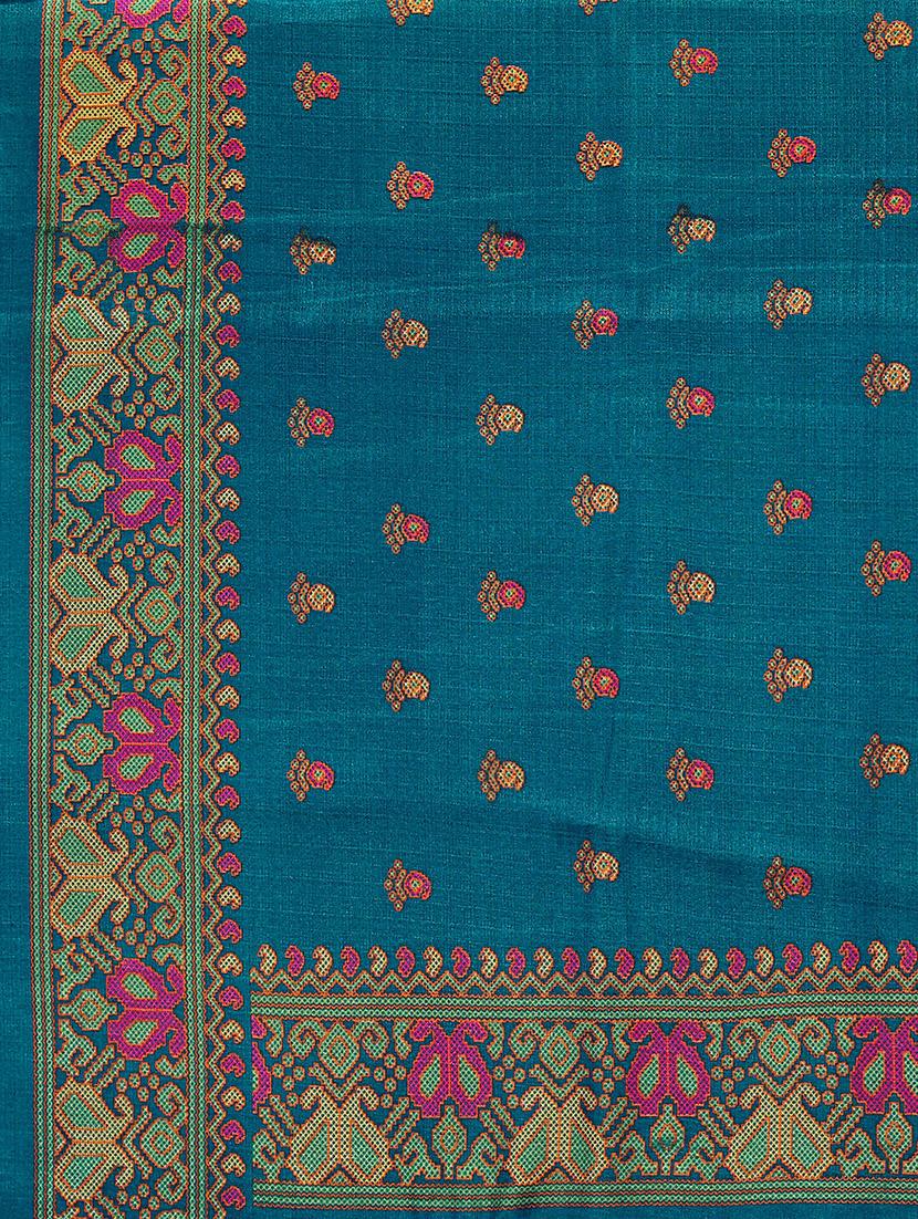 teal patola saree with blouse - 20039394 - Standard Image - 4