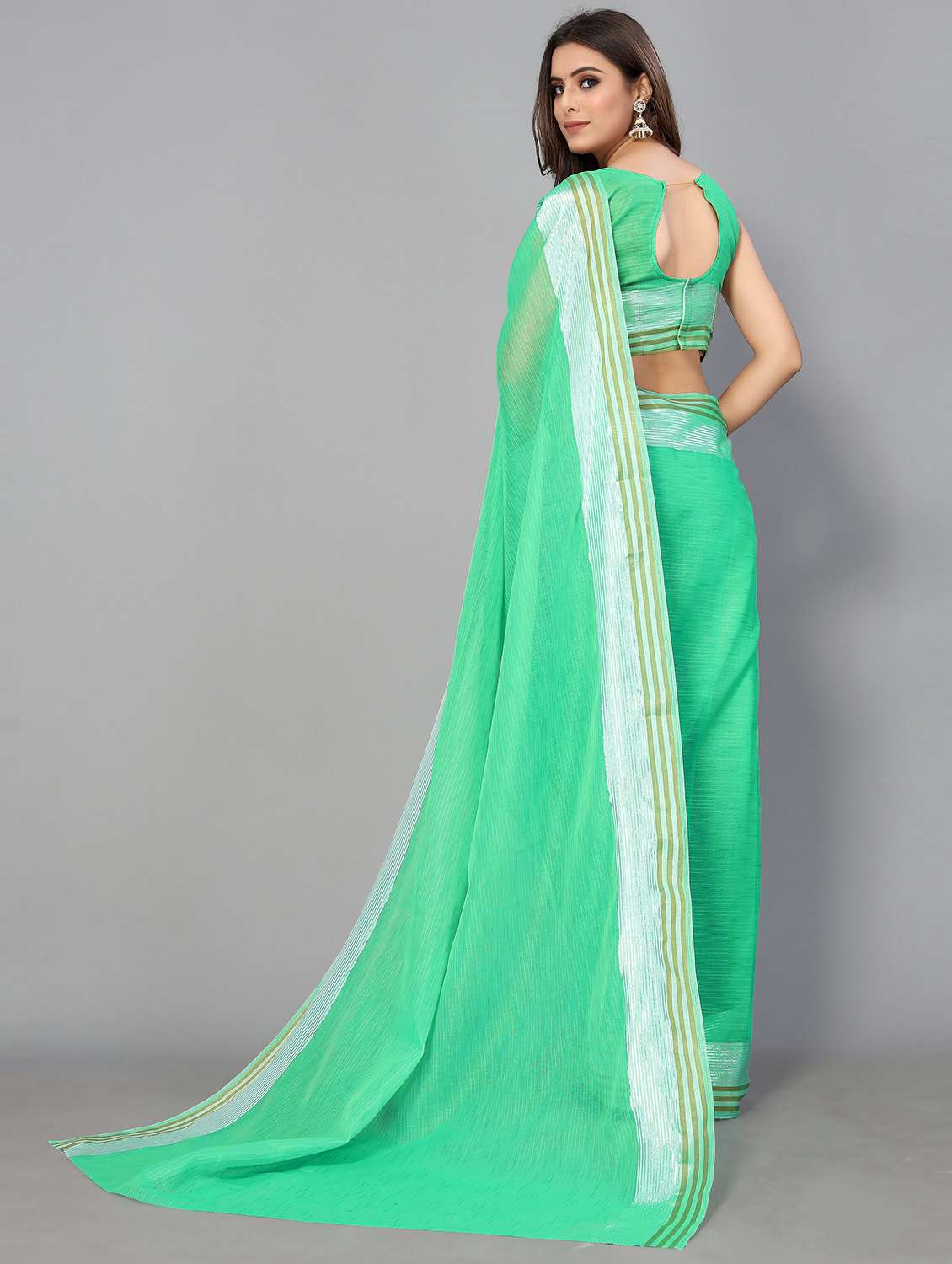 turquoise cotton handloom saree with blouse - 20039395 -  Standard Image - 1