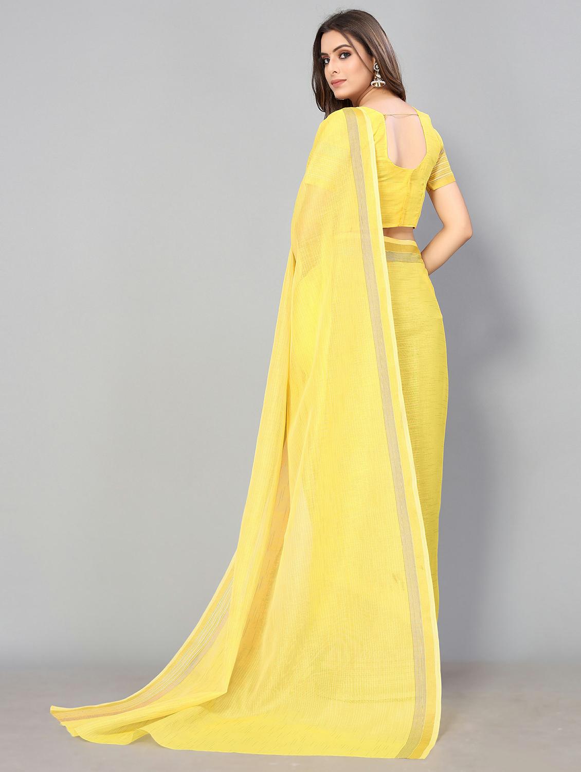 yellow cotton handloom saree with blouse - 20039402 - Standard Image - 1