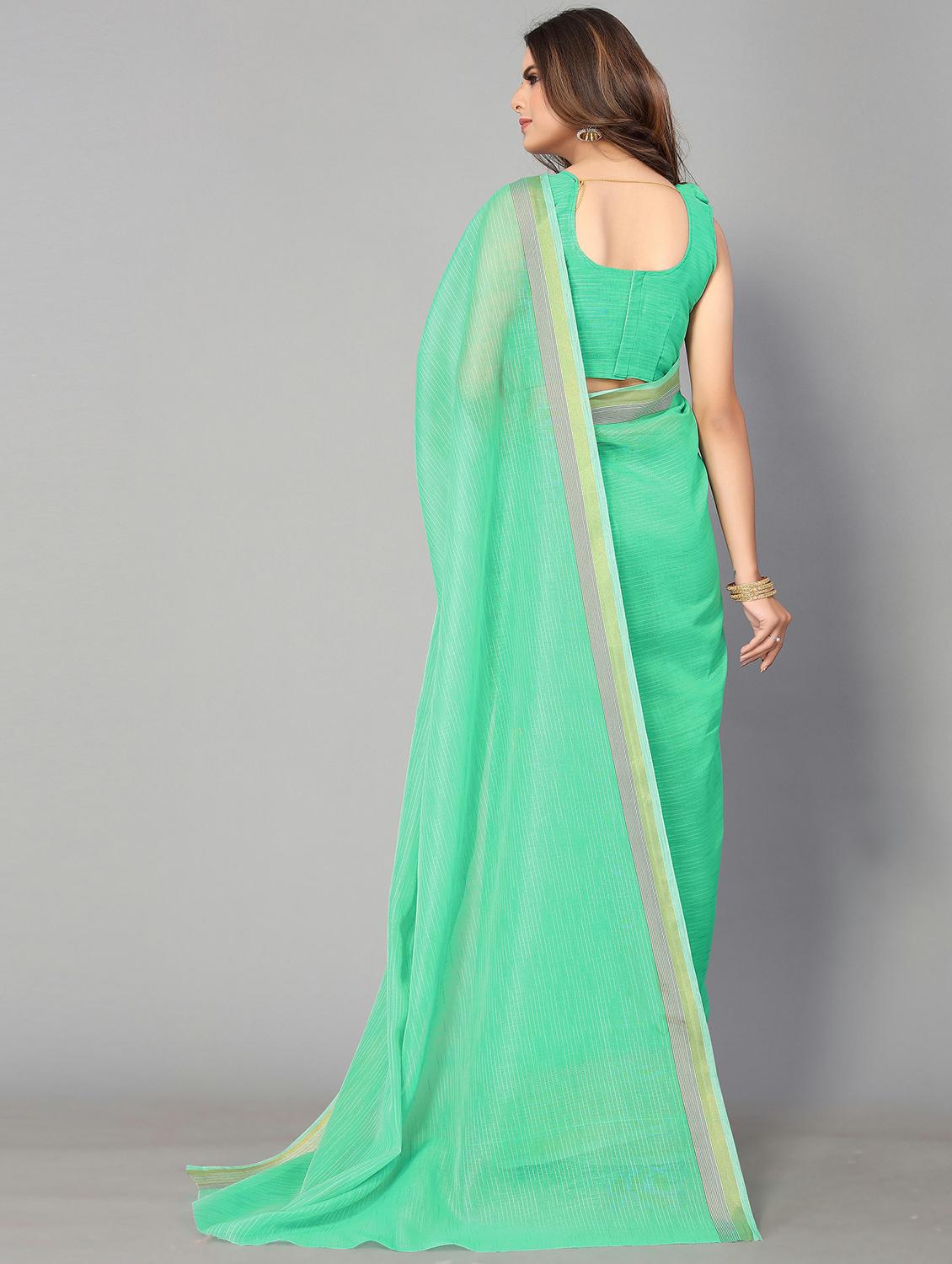 turquoise cotton handloom saree with blouse - 20039404 - Standard Image - 1