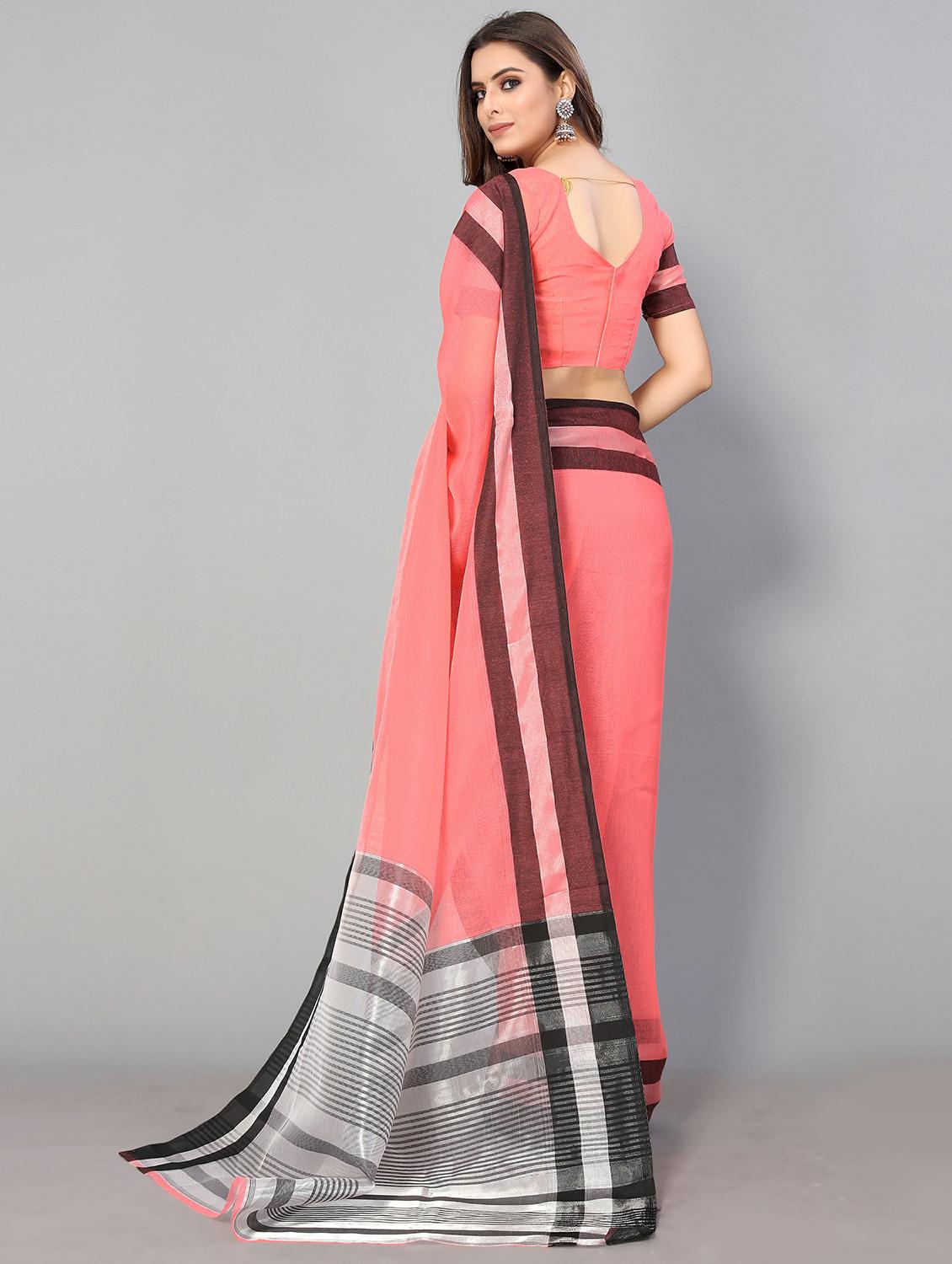 orange cotton handloom saree with blouse - 20039424 - Standard Image - 1
