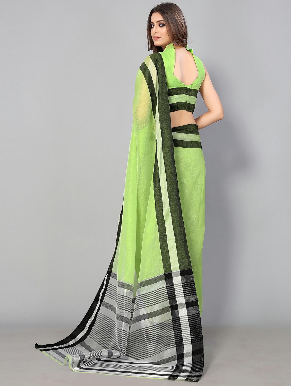 green cotton handloom saree with blouse - 20039427 - Standard Image - 1