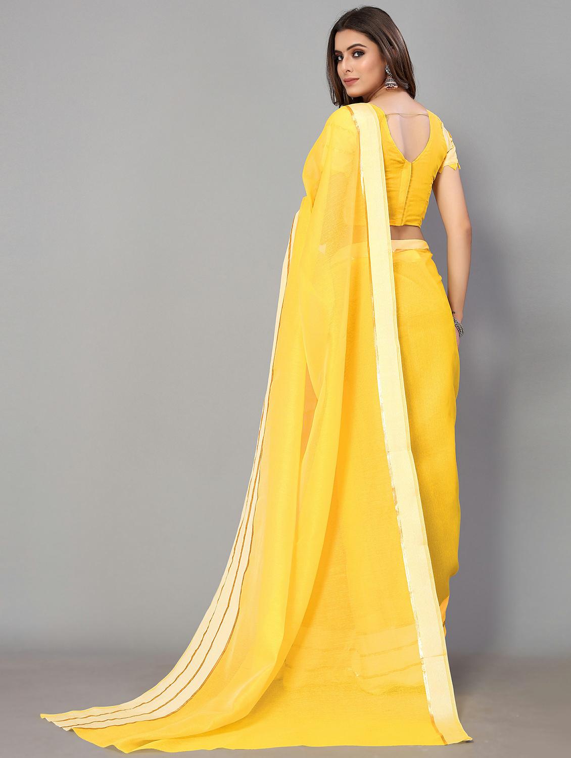 yellow cotton handloom saree with blouse - 20039439 - Standard Image - 1