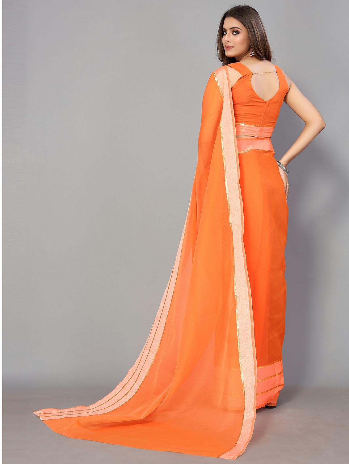 orange cotton handloom saree with blouse - 20039441 - Standard Image - 1