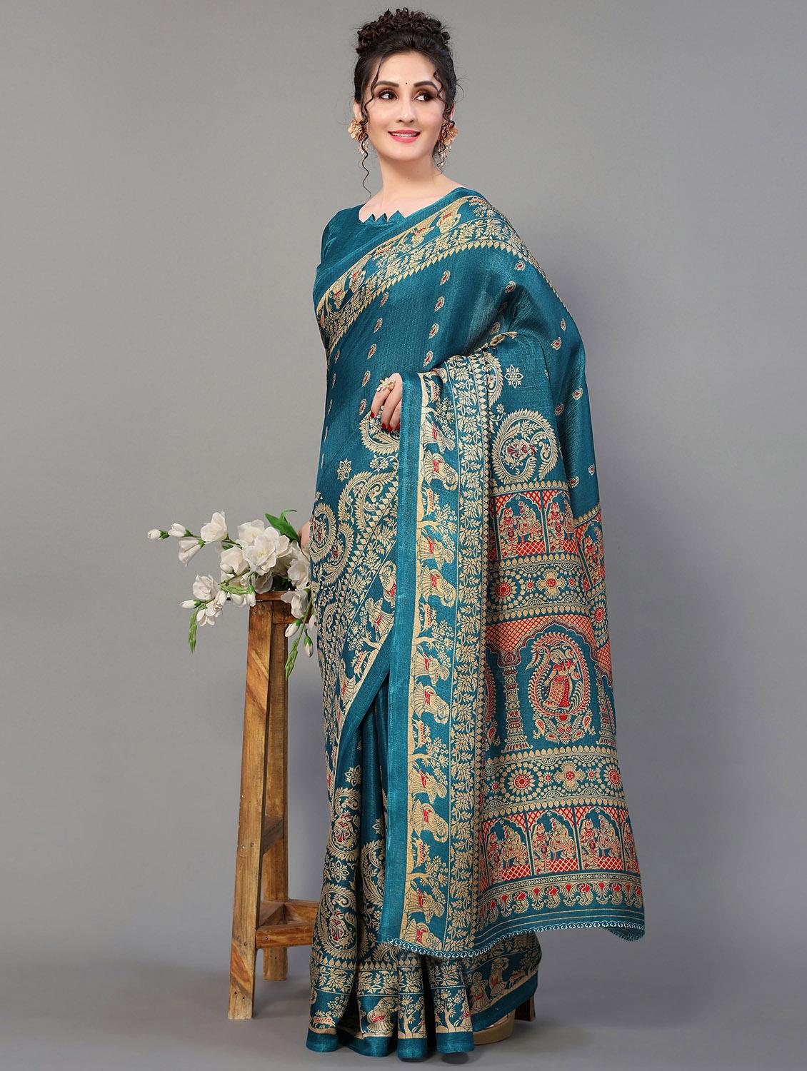 turquoise silk blend mysore saree with blouse - 20039457 - Standard Image - 1