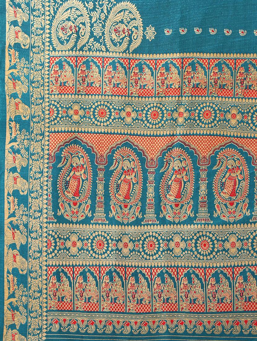 turquoise silk blend mysore saree with blouse - 20039457 - Standard Image - 4