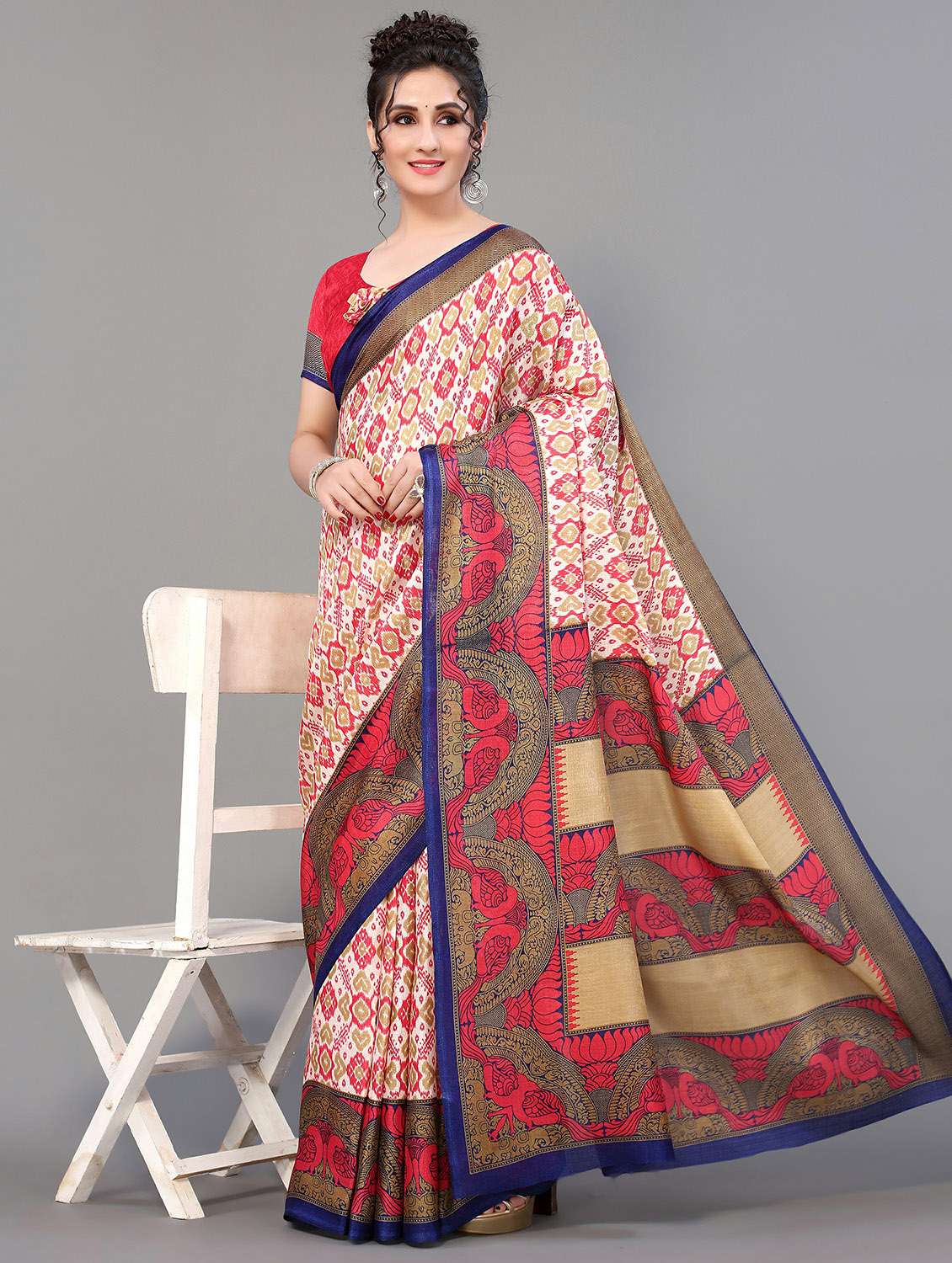 women's printed pink colored saree with blouse - 20039468 -  Standard Image - 1