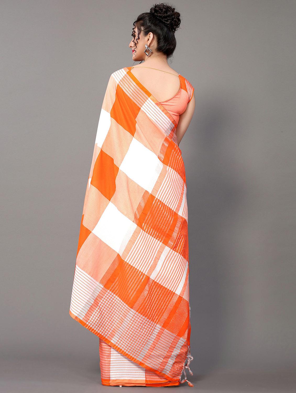 orange cotton blend handloom saree - 20039476 - Standard Image - 1