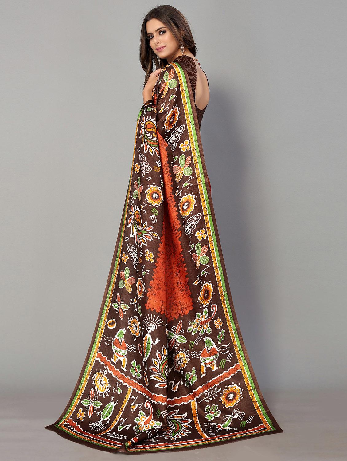 orange silk blend mysore saree - 20039481 - Standard Image - 1
