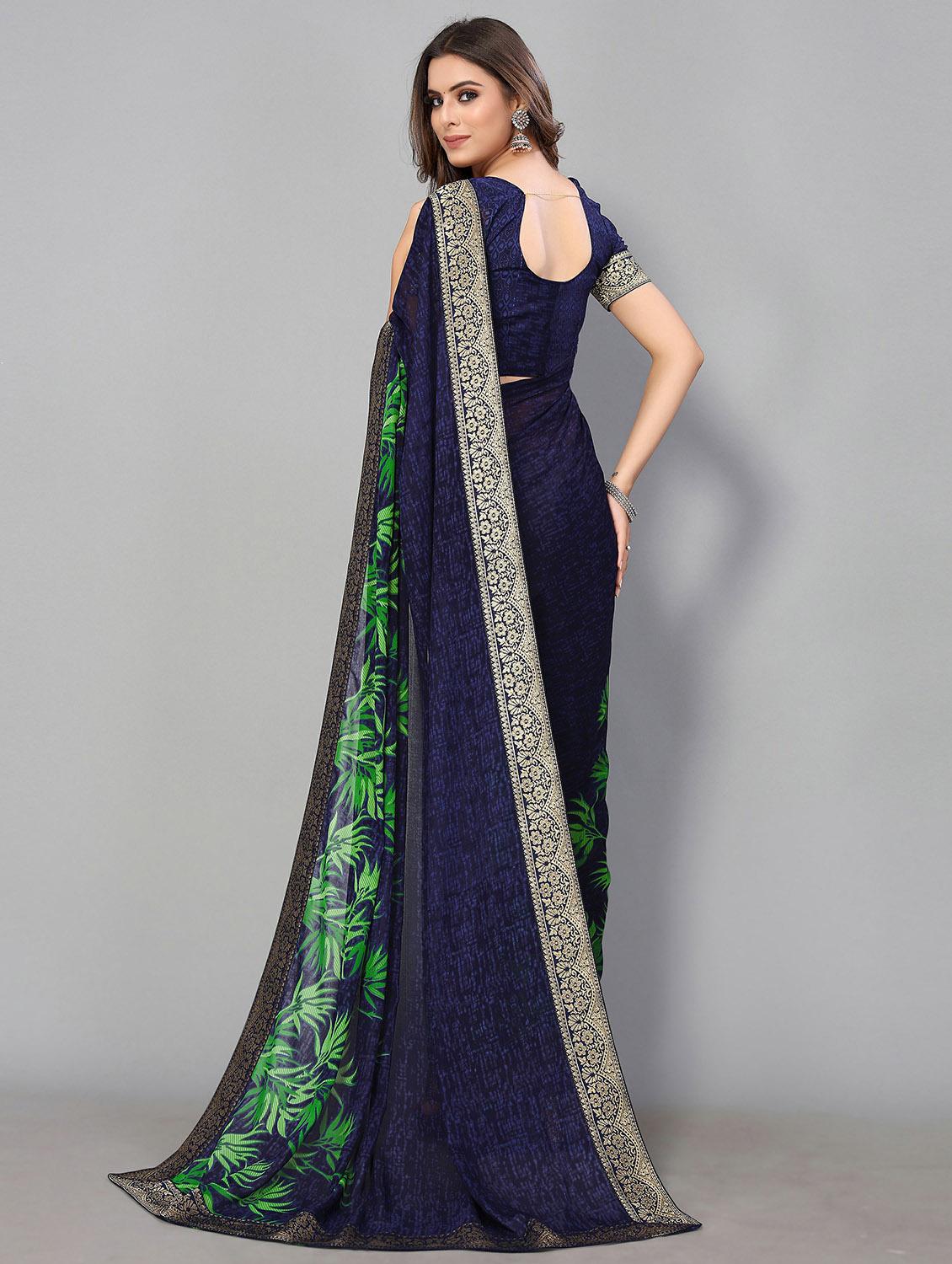 navy georgette printed saree with blouse - 20039498 - Standard Image - 1