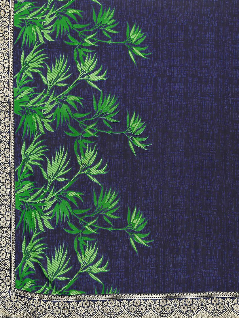 navy georgette printed saree with blouse - 20039498 - Standard Image - 4