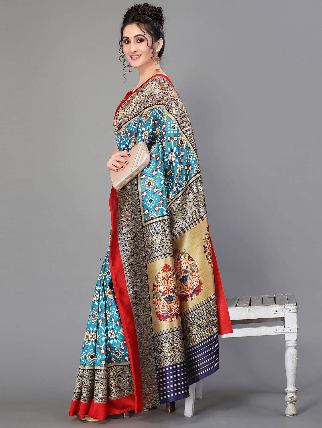 sky blue silk blend patola saree - 20039508 -  Standard Image - 1