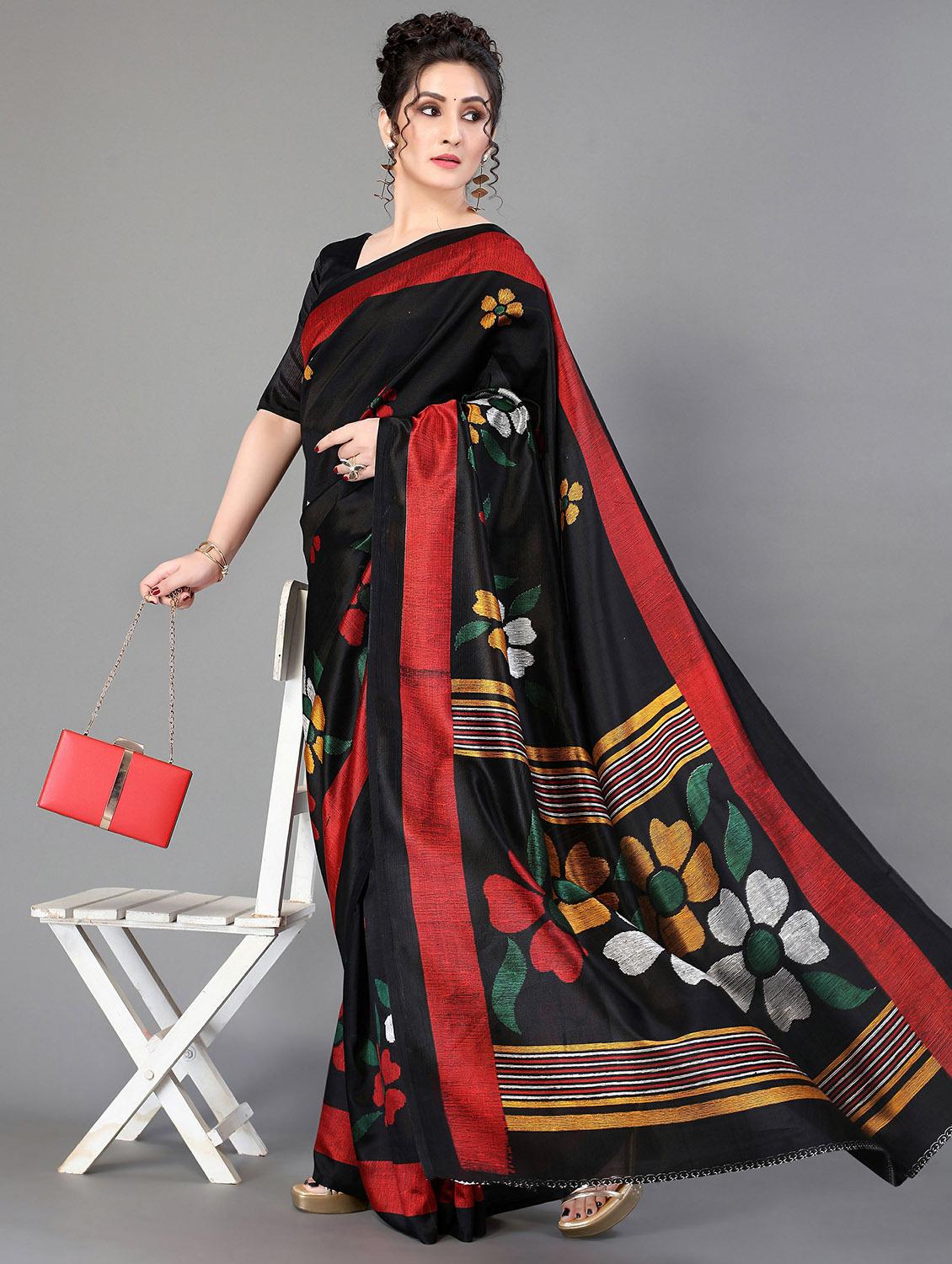 black silk blend mysore saree with blouse - 20039512 - Standard Image - 1