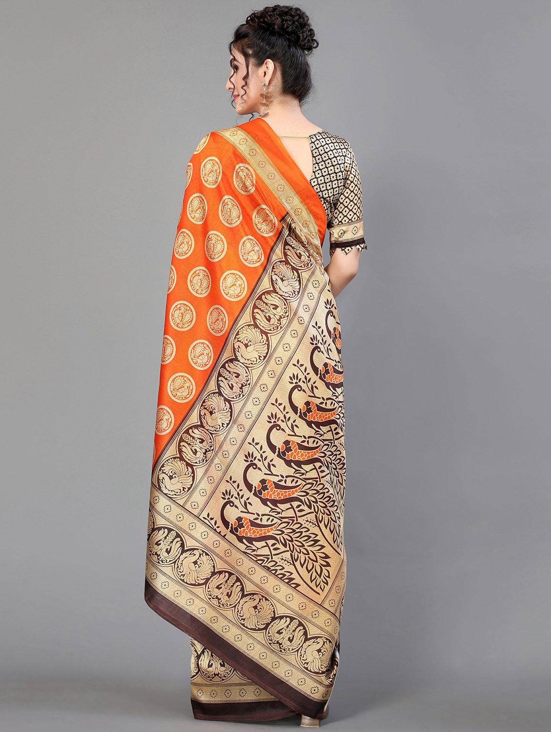 orange silk blend mysore saree with blouse - 20039531 - Standard Image - 1
