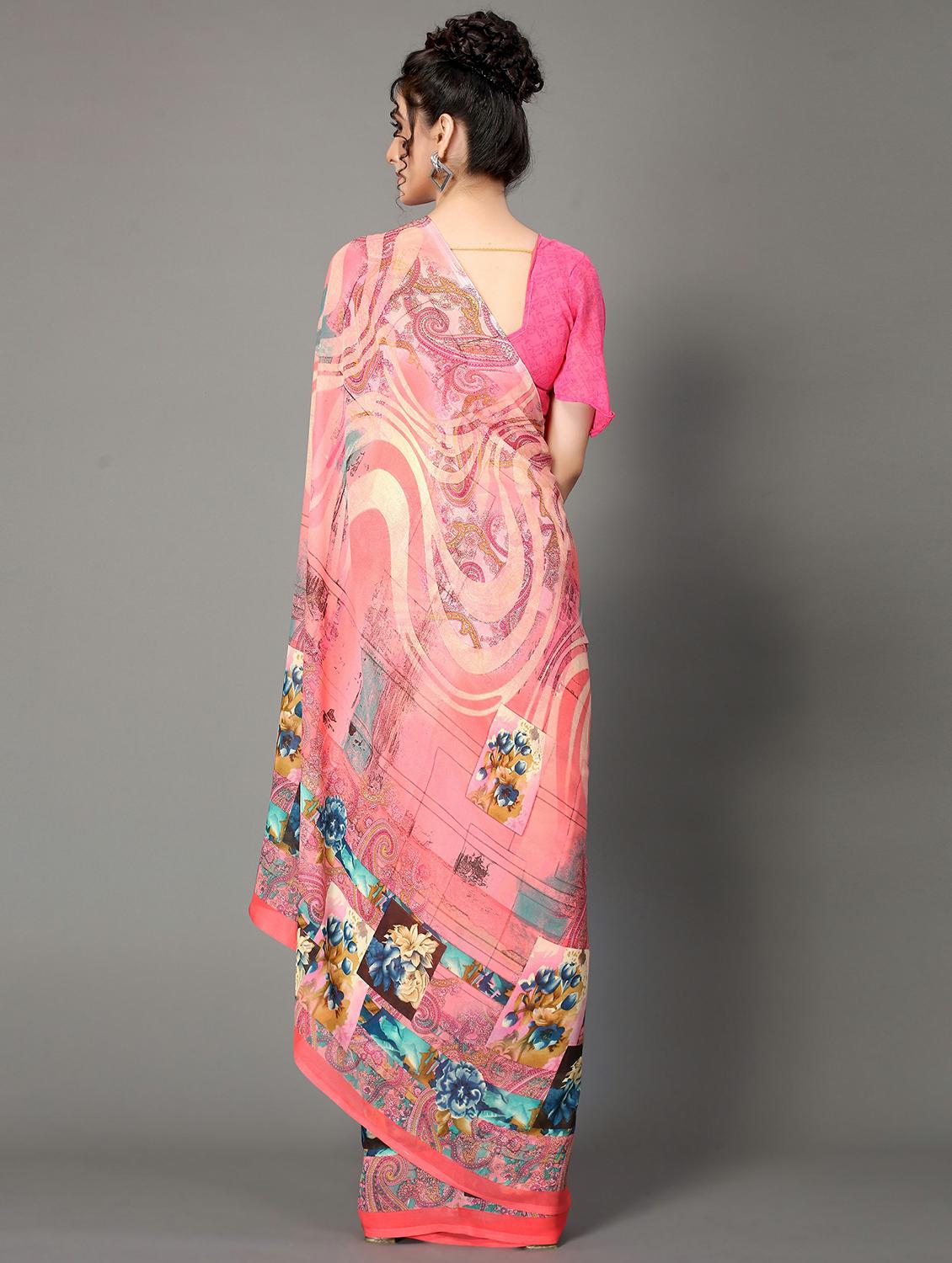 pink georgette printed saree with blouse - 20039571 - Standard Image - 1