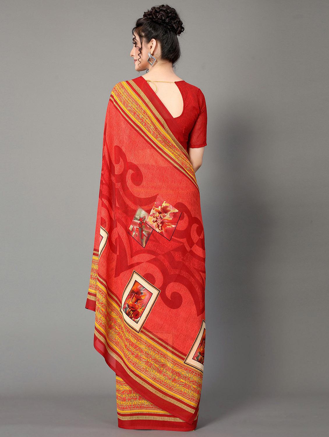 women's floral red colored saree with blouse - 20039575 - Standard Image - 1