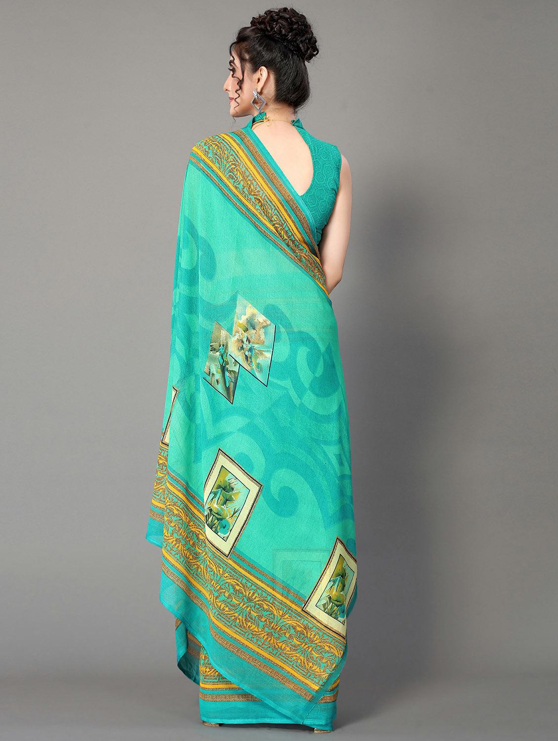 green georgette printed saree with blouse - 20039577 - Standard Image - 1