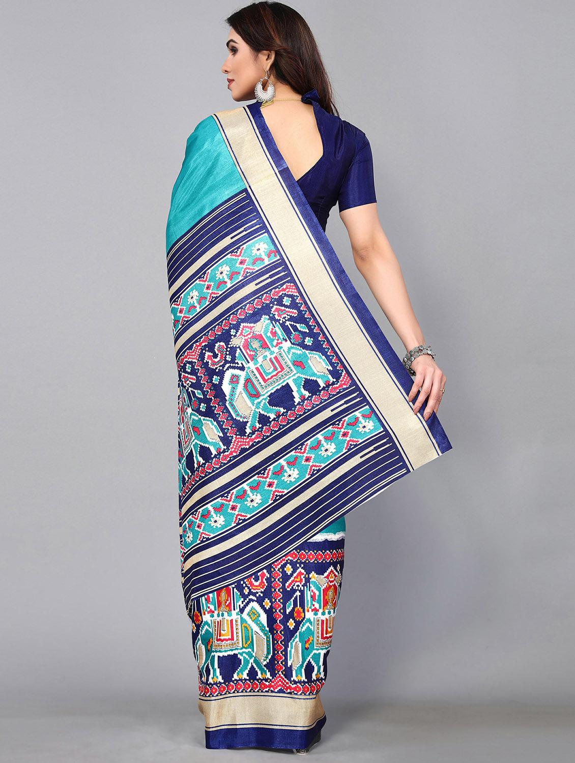 blue silk blend patola saree with blouse - 20039578 - Standard Image - 1