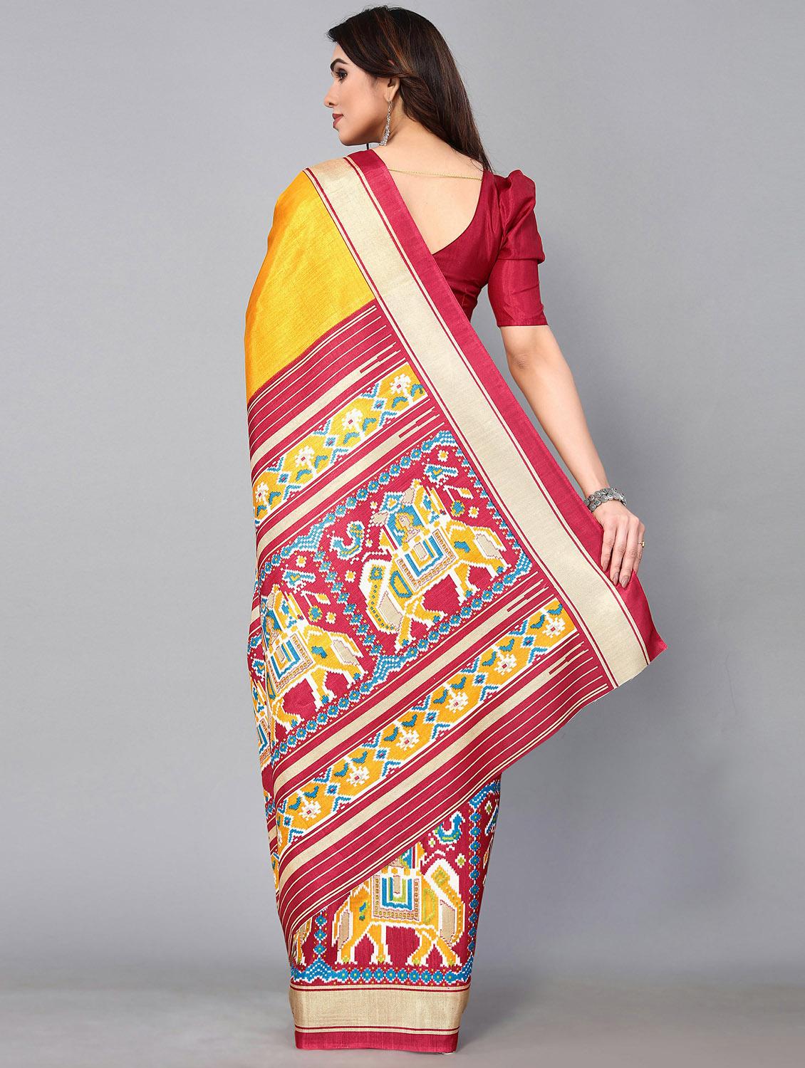 yellow silk blend patola saree with blouse - 20039580 - Standard Image - 1