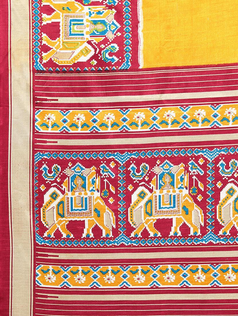 yellow silk blend patola saree with blouse - 20039580 - Standard Image - 4