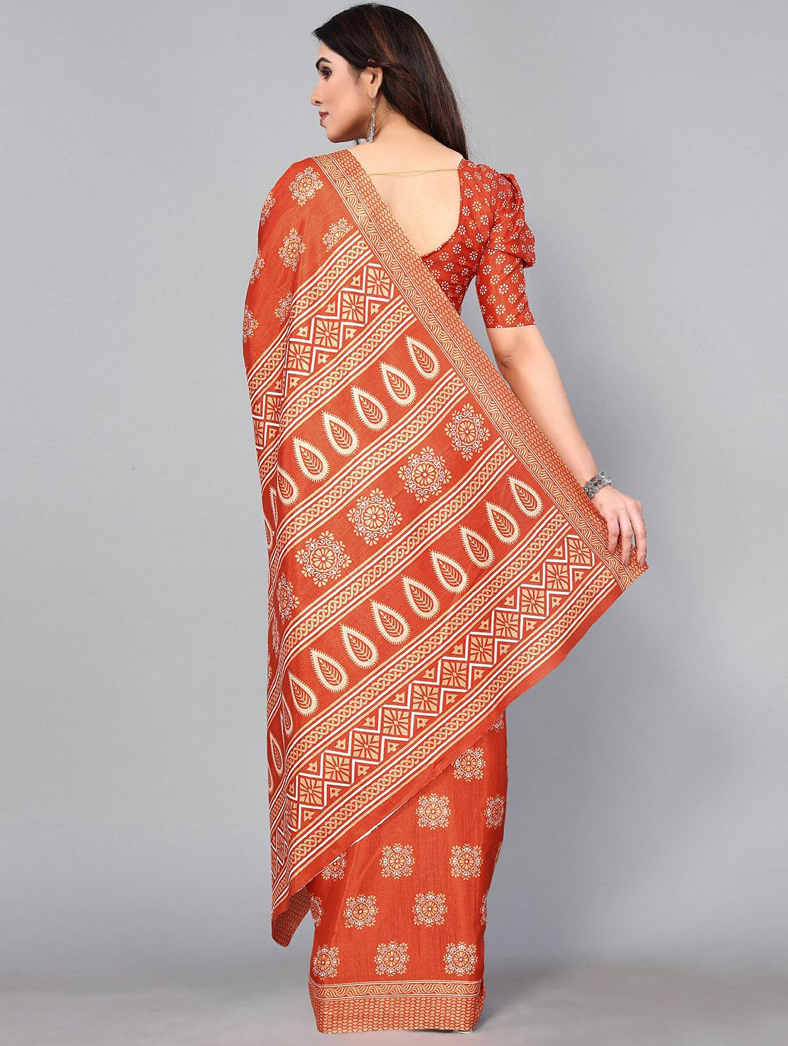orange silk blend mysore saree with blouse - 20039588 - Standard Image - 1