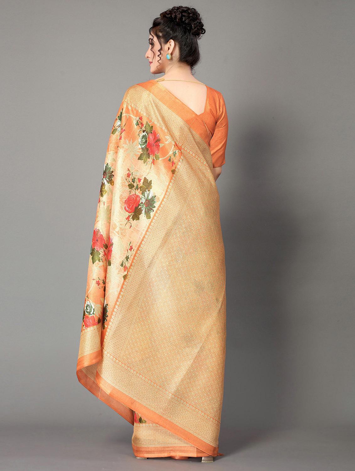 orange silk blend mysore saree with blouse - 20039597 -  Standard Image - 1