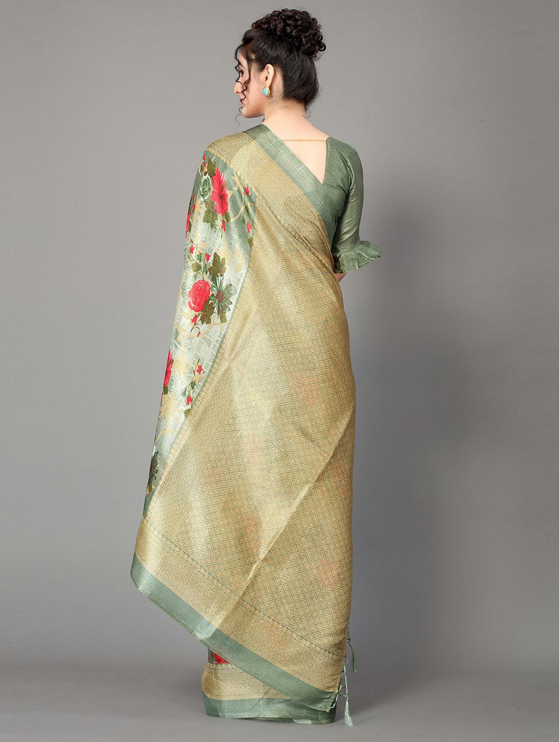 olive silk blend mysore saree - 20039599 - Standard Image - 1