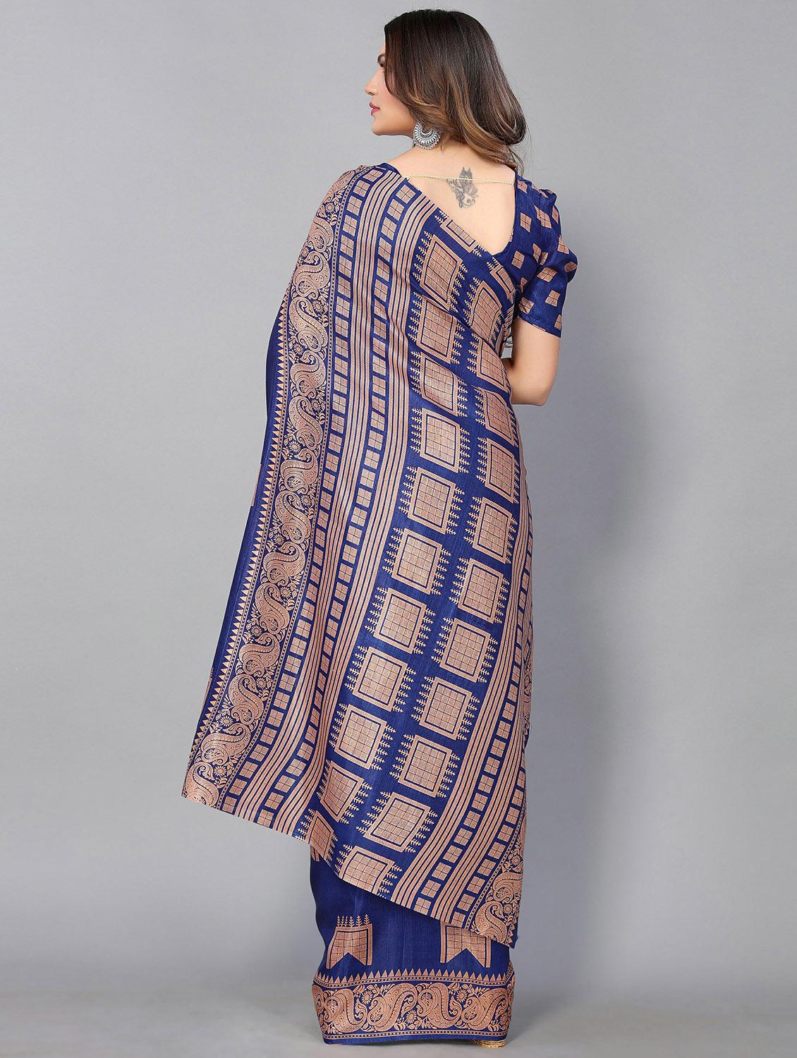 women's printed navy blue colored saree - 20039663 -  Standard Image - 1