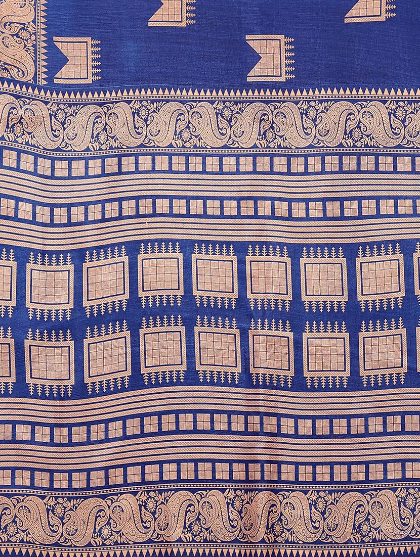 women's printed navy blue colored saree - 20039663 - Standard Image - 4