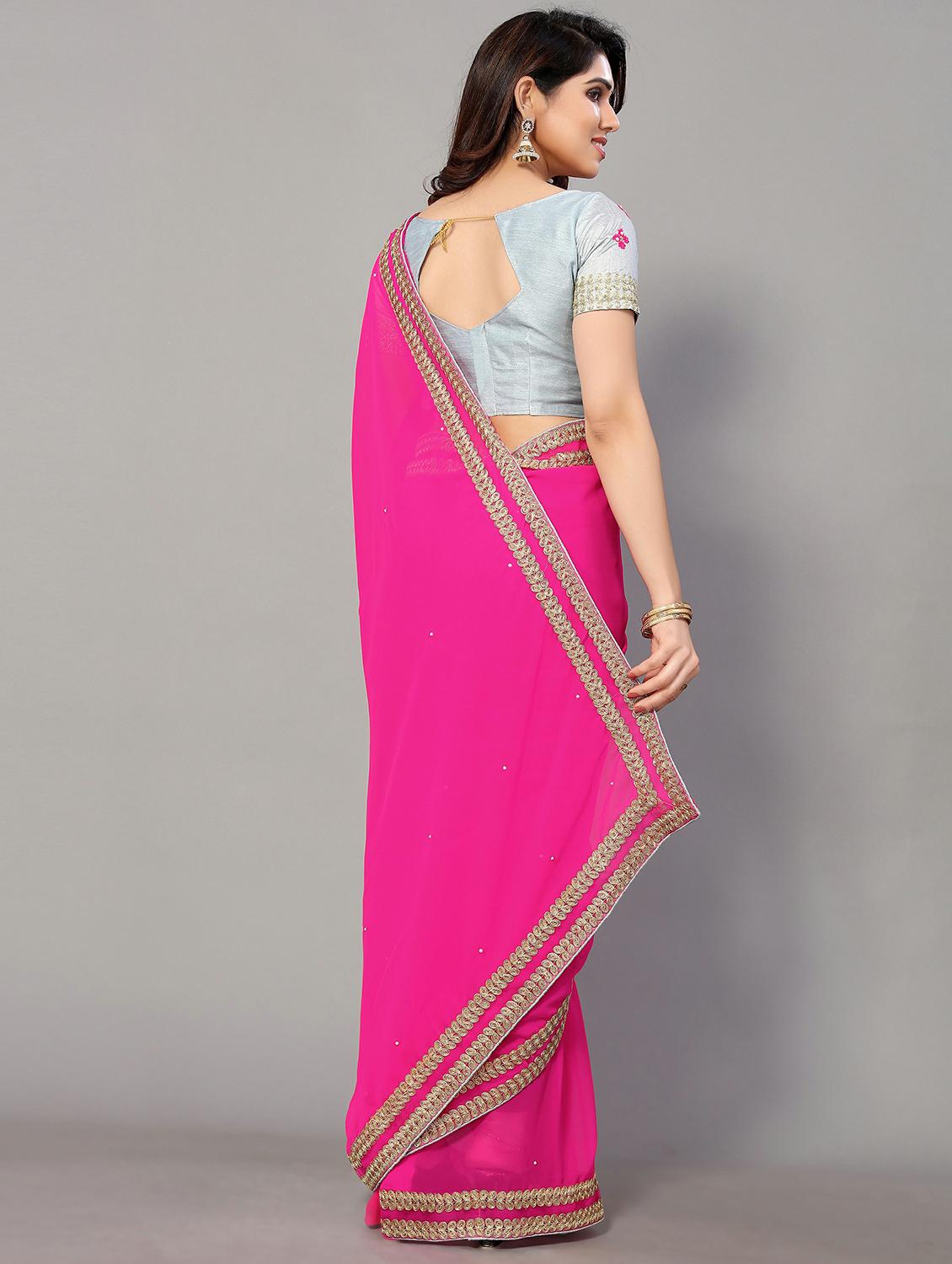 lace bordered solid saree with blouse - 20039685 - Standard Image - 1