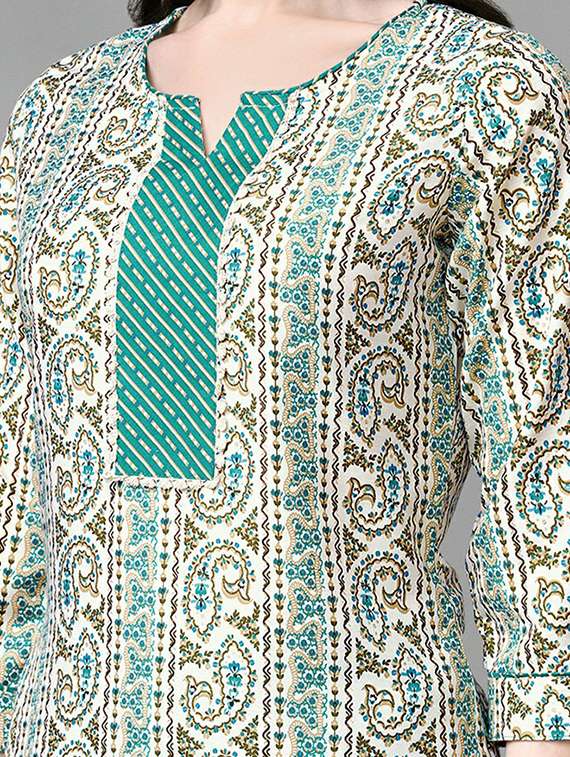 notch neck printed straight kurta  - 20039713 -  Standard Image - 4