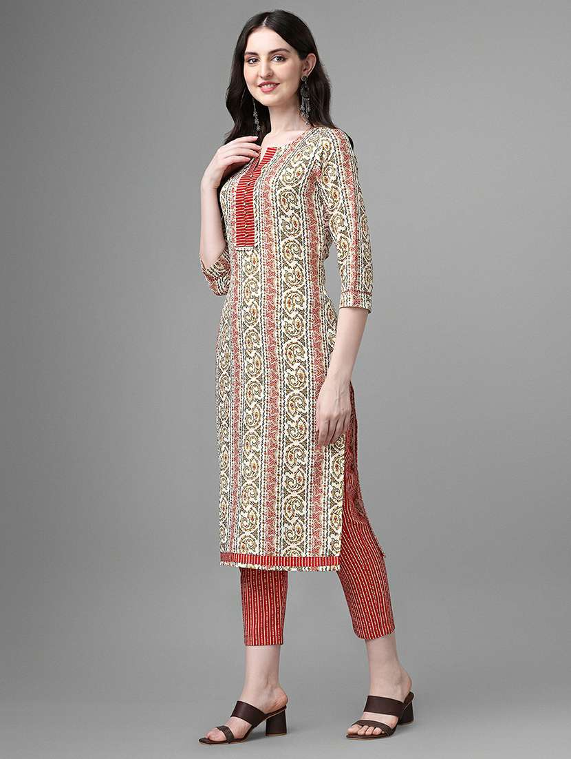 notch neck printed straight kurta - 20039716 - Standard Image - 1