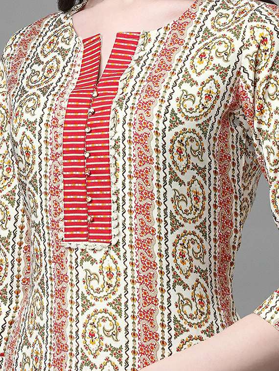 notch neck printed straight kurta - 20039716 - Standard Image - 4