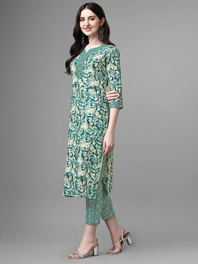 notch neck printed straight kurta  - 20039718 -  Standard Image - 1