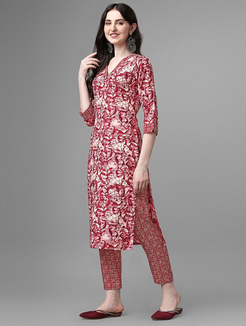 v-neck printed straight kurta - 20039720 - Standard Image - 1