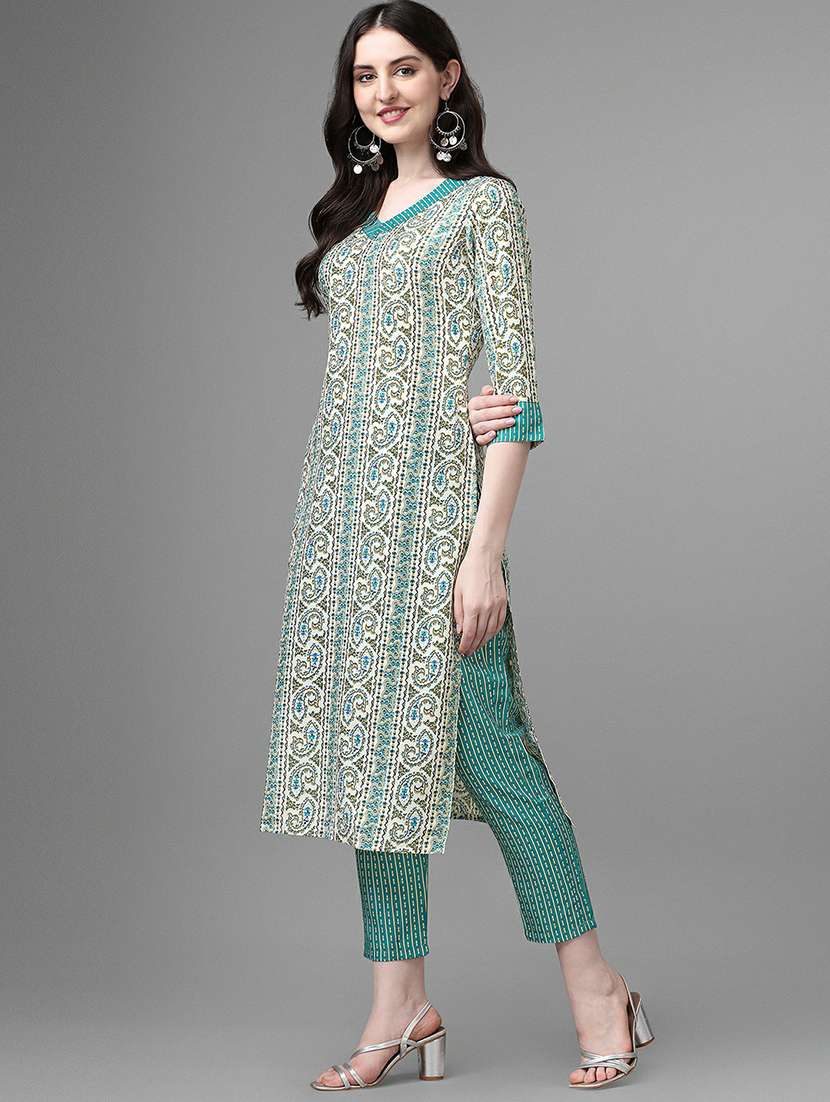 v-neck printed straight kurta - 20039725 -  Standard Image - 1