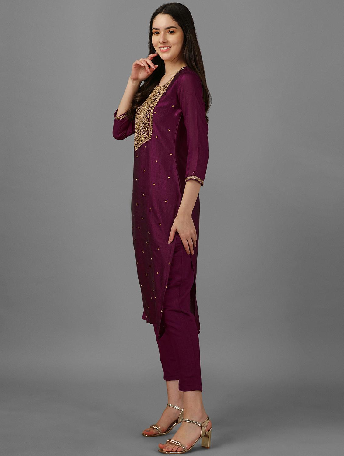 round neck embroidered straight kurta - 20039729 -  Standard Image - 1