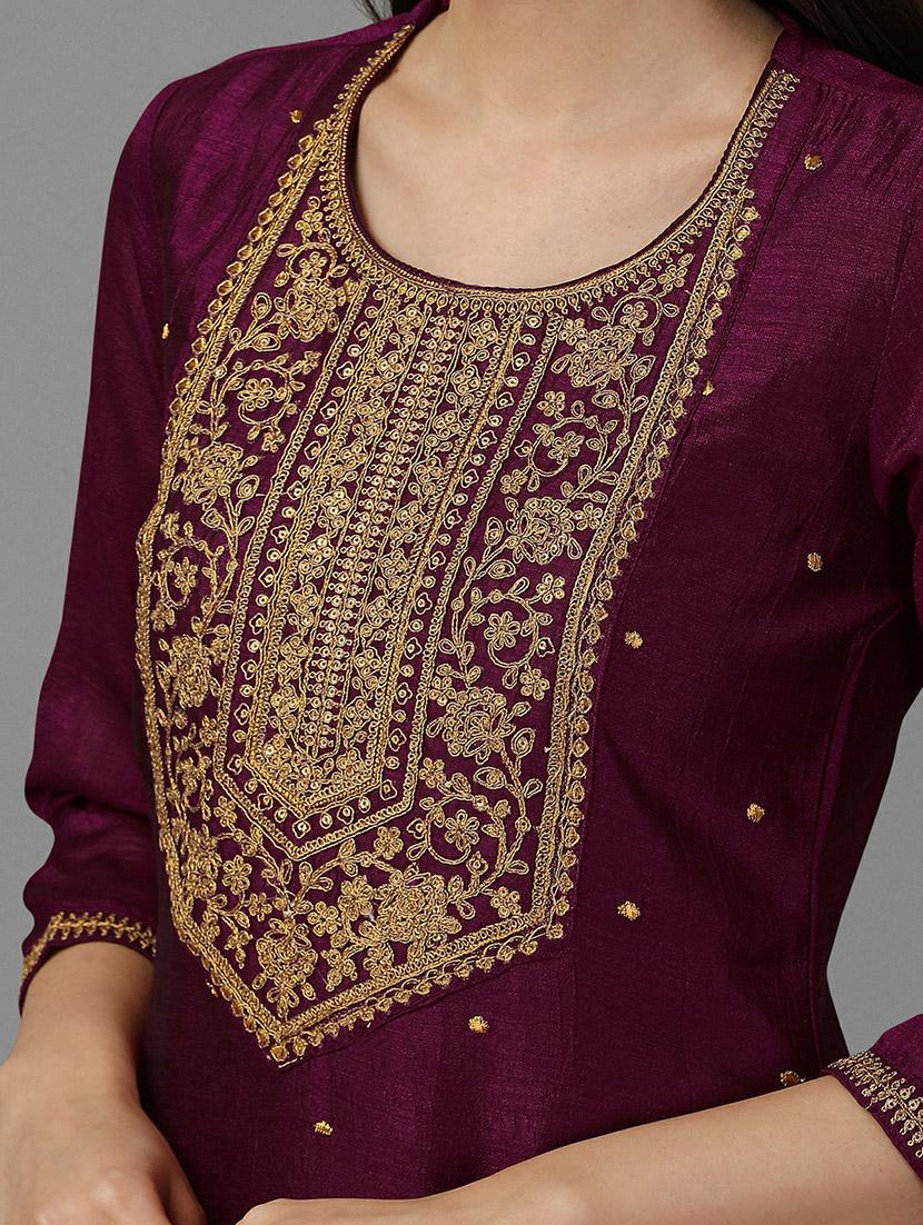 round neck embroidered straight kurta - 20039729 - Standard Image - 4