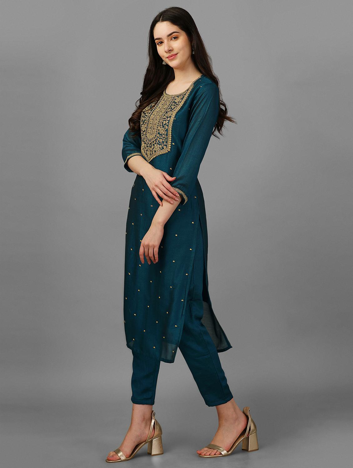round neck embroidered straight kurta - 20039732 -  Standard Image - 1
