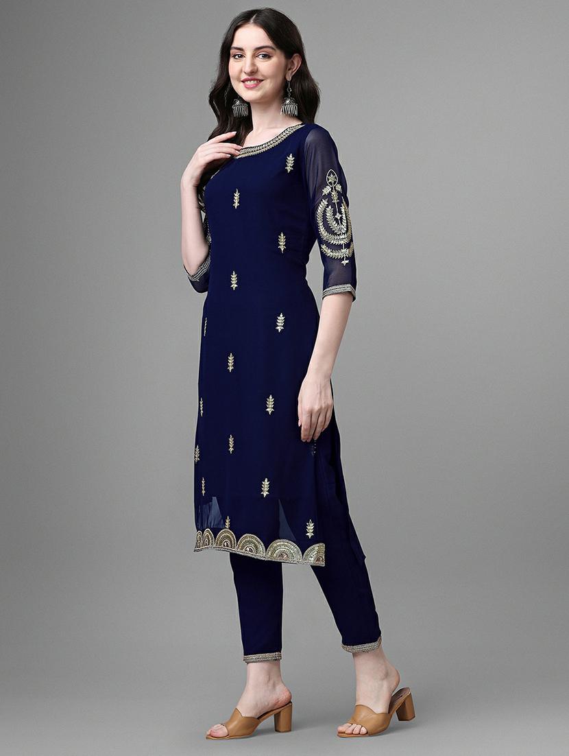 round neck embroidered straight kurta - 20039735 -  Standard Image - 1