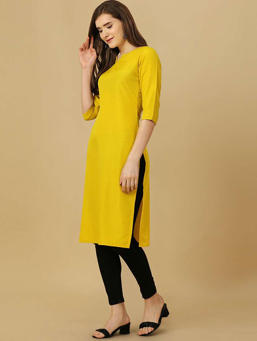 notch neck solid straight kurta - 20039763 - Standard Image - 1