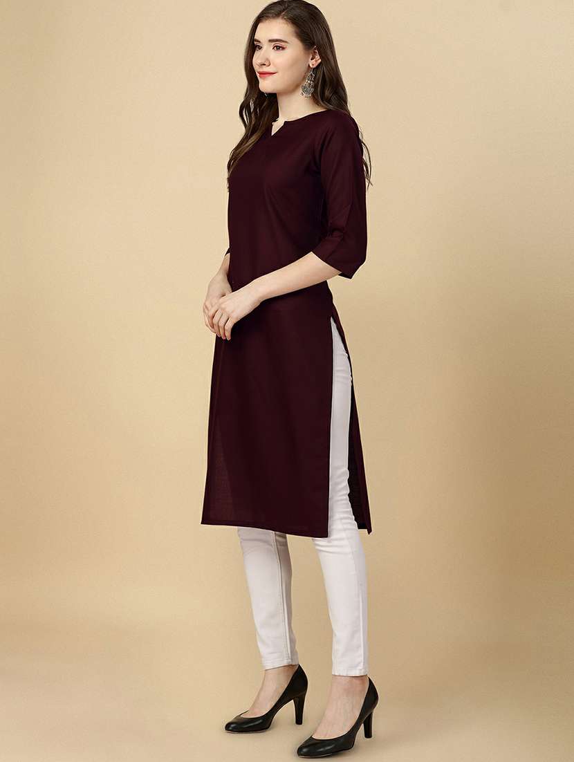 notch neck solid straight kurta - 20039764 - Standard Image - 1