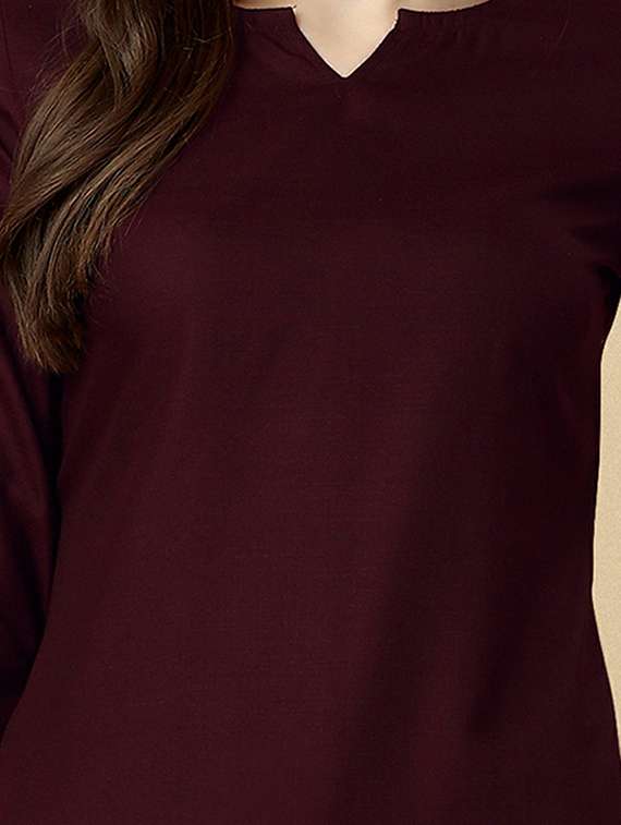 notch neck solid straight kurta - 20039764 - Standard Image - 4