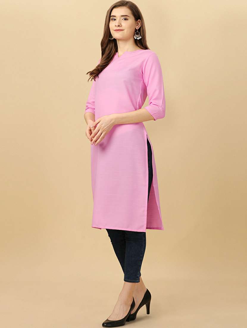 notch neck solid straight kurta  - 20039769 -  Standard Image - 1