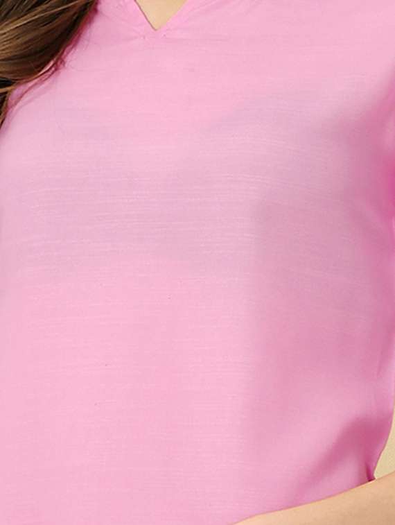 notch neck solid straight kurta - 20039769 - Standard Image - 4