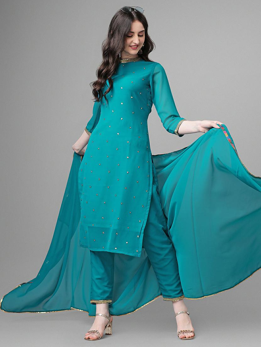 embroidered kurta pant set with dupatta - 20039776 - Standard Image - 4