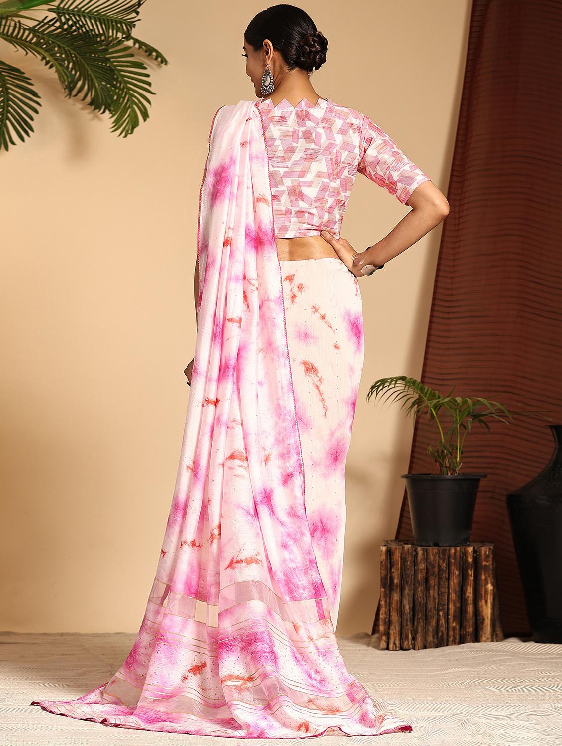 women's tie & dye pink colored saree - 20040203 -  Standard Image - 1